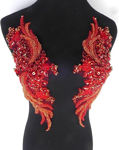 Miniatura 19 de Parches de diamantes de imitación hechos a mano, apliques de cuentas para decoración de vestidos de novia, apliques de flores de oro