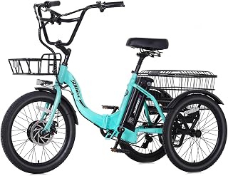 Electric Tricycle for Adults,20" Folding Electric Trike,3 Wheels Electric Bicycle Bikes, 350W Step-Thru Etrike with 374WH Removable Battery and Large Basket for Women Men