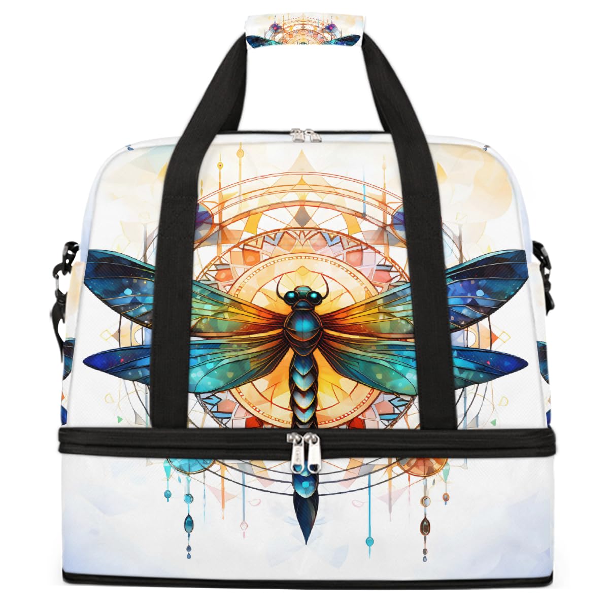 Borsone da viaggio pieghevole con motivo mandala psichedelico, borsa da palestra espandibile con scomparto per scarpe, grande capacità, borsa da weekender, borsa da viaggio, sport, viaggi notturni