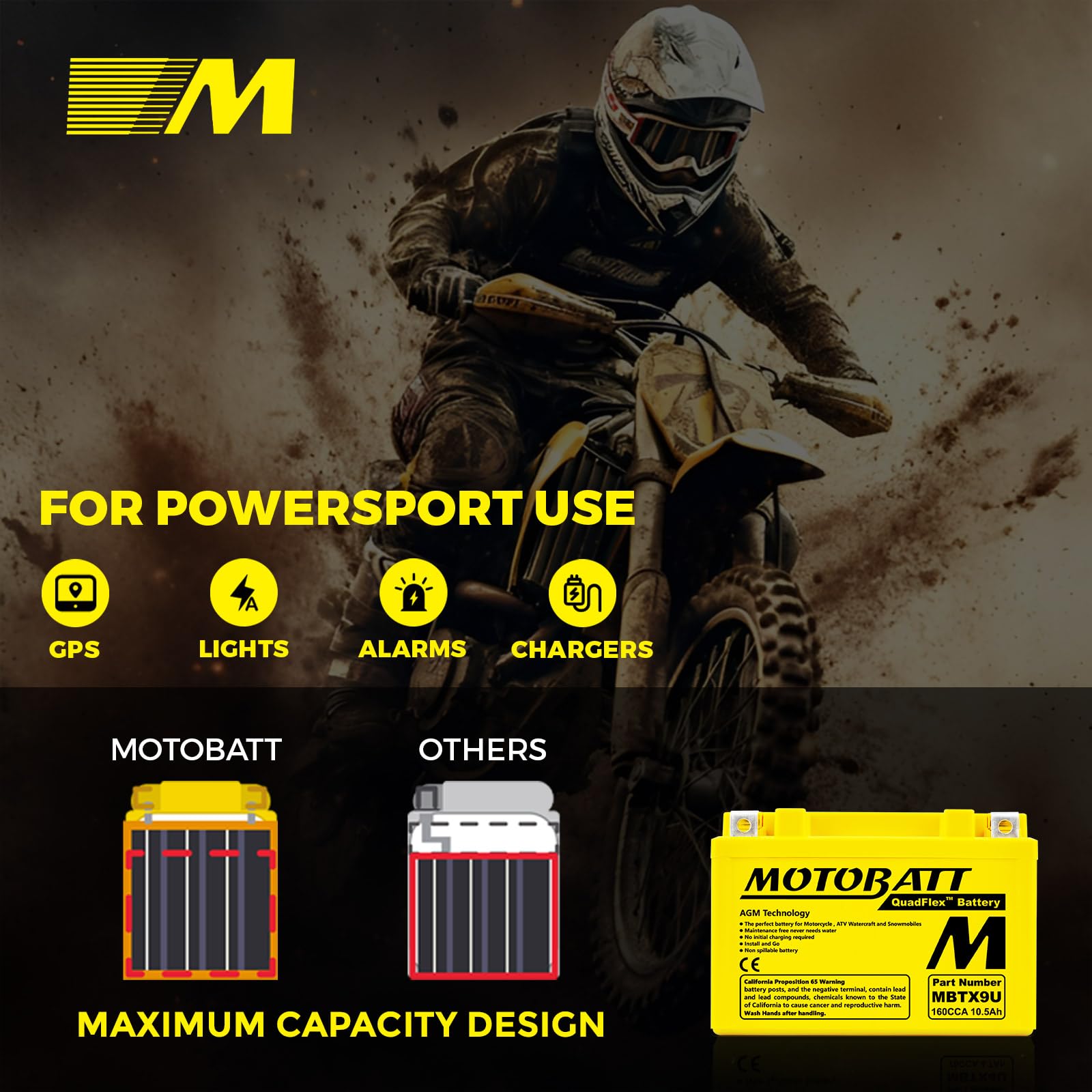 Batteria MotoBatt MBTX9U 12V 10,5Ah AGM Precaricata Sigillata ? Compatta, Potente e Senza Manutenzione, 151x87x105 mm per Moto e Scooter