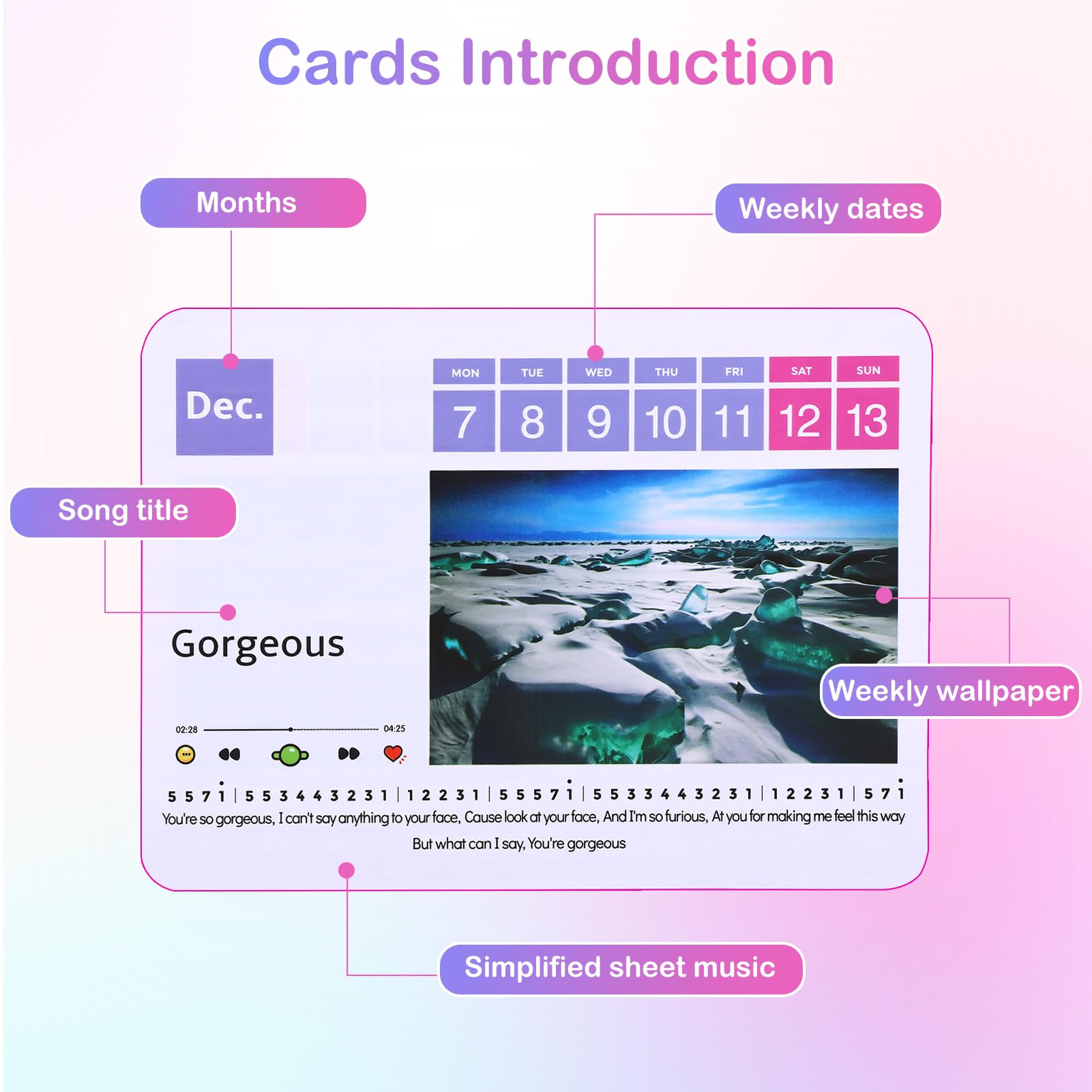 Gugxiom Calendario da tavolo 2026, pianoforte giocabile, 2026, con 52 settimane, fogli da 27 carte, mini calendario 3D con musica per Natale, regalo di compleanno (bianco)
