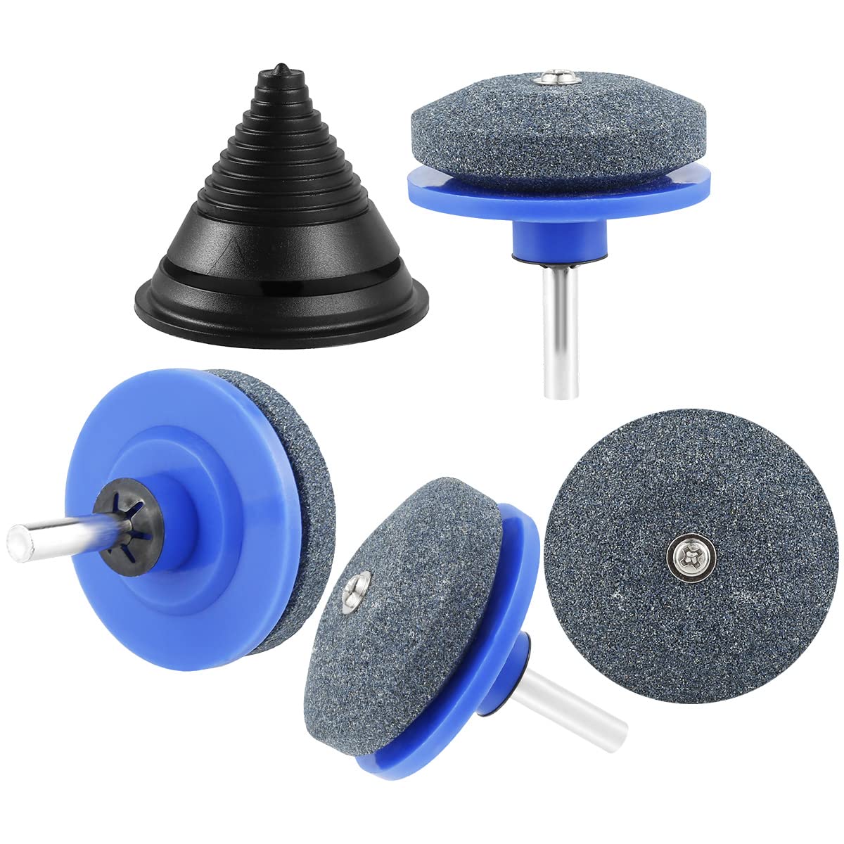 NIHUIFDPY 5-Piece Lawn Mower Blade Sharpener Kit with Blade Balancer, 1/4" Shank Grinder Wheel Stone Drill Attachment for Power & Hand Drills, Heavy Duty Edge Repair Tool for Lawn Tractors-image-9