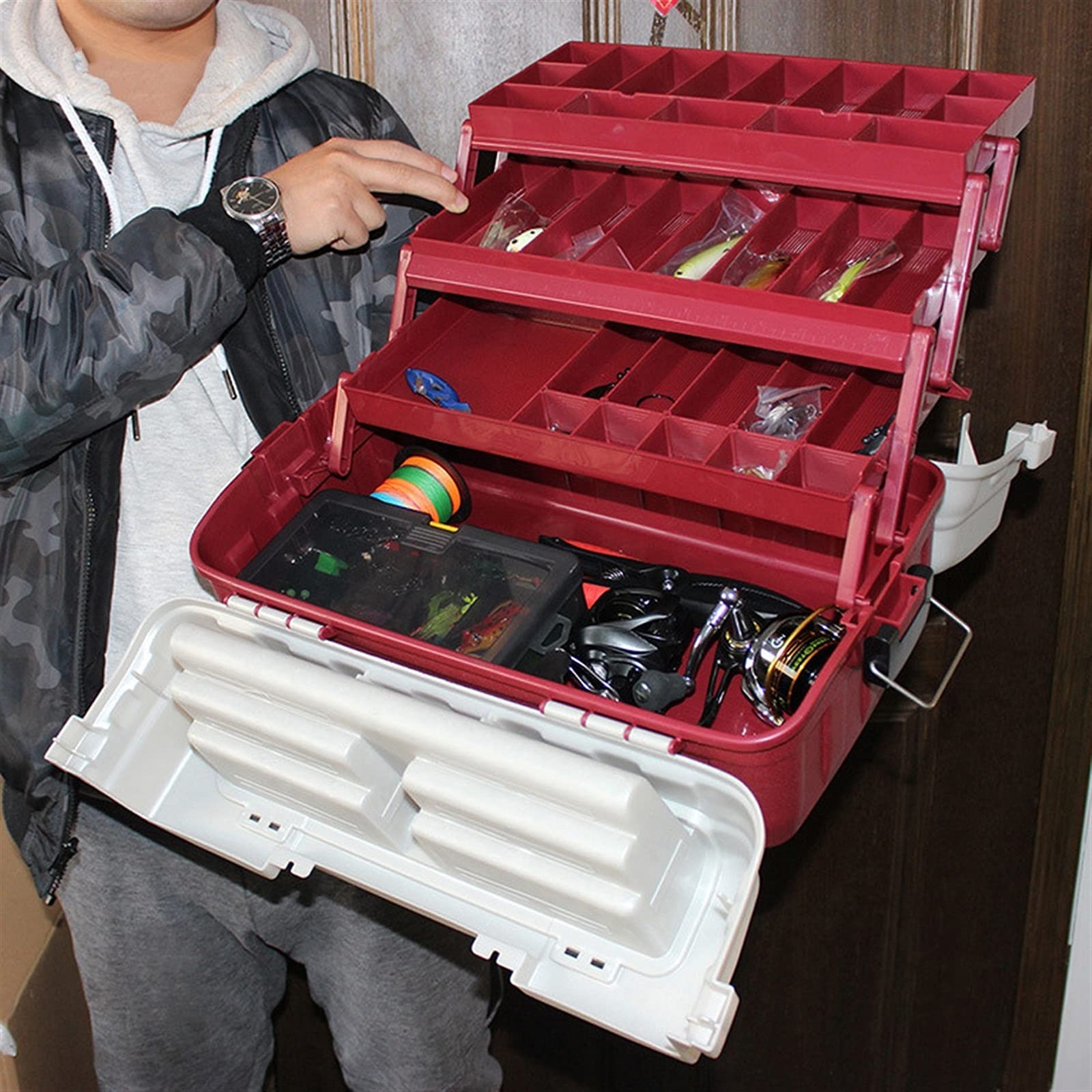 Cassetta degli Attrezzi Portatile a 4 Strati, Organizer in plastica Multistrato, Custodia per minuteria da Pesca, Piccole Parti