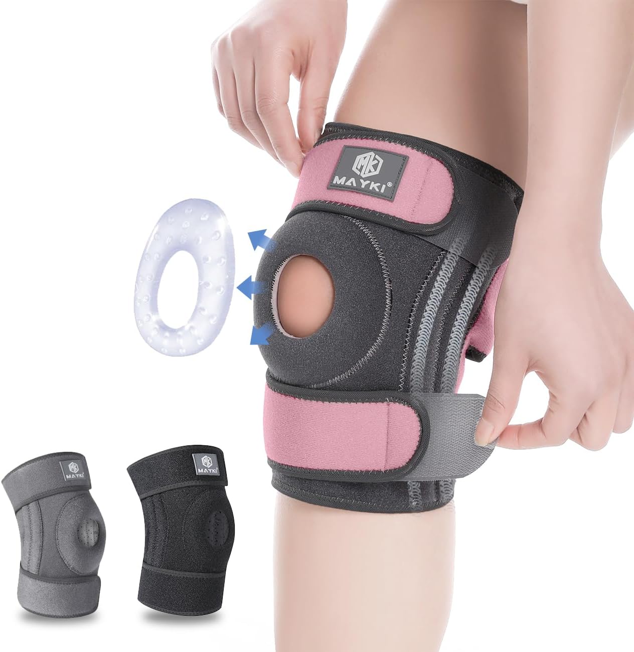 MAYKI Knee Brace with Patella Gel Pad for Women 1 PCS, Adjustable Breathable Knee Supports for Arthritis/Ligament Damage, Running/Weight Lifting
