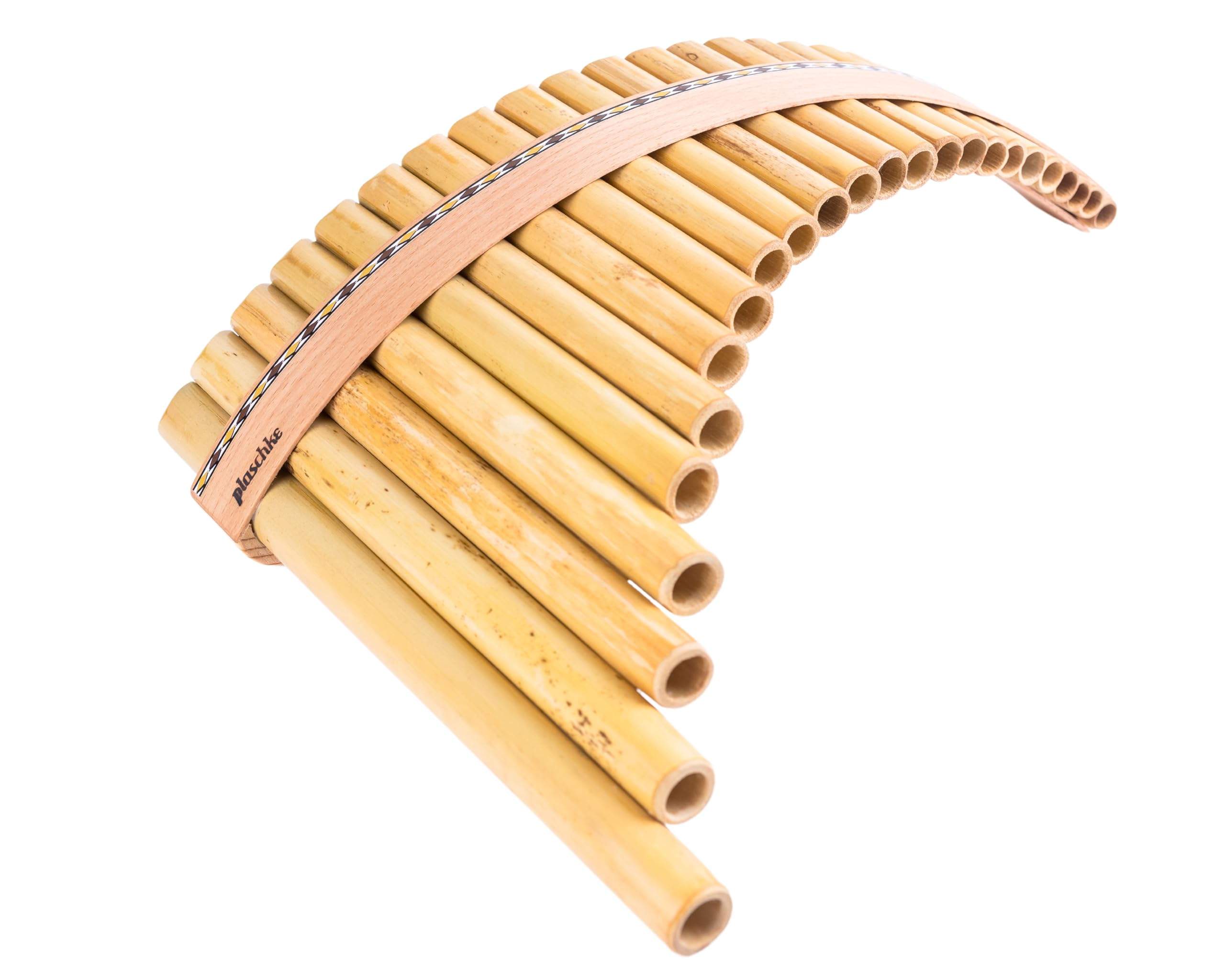 Plaschke Panflöte, Holzriemen Design, handgemacht mit Lehrbuch, 15 Rohre C-Dur