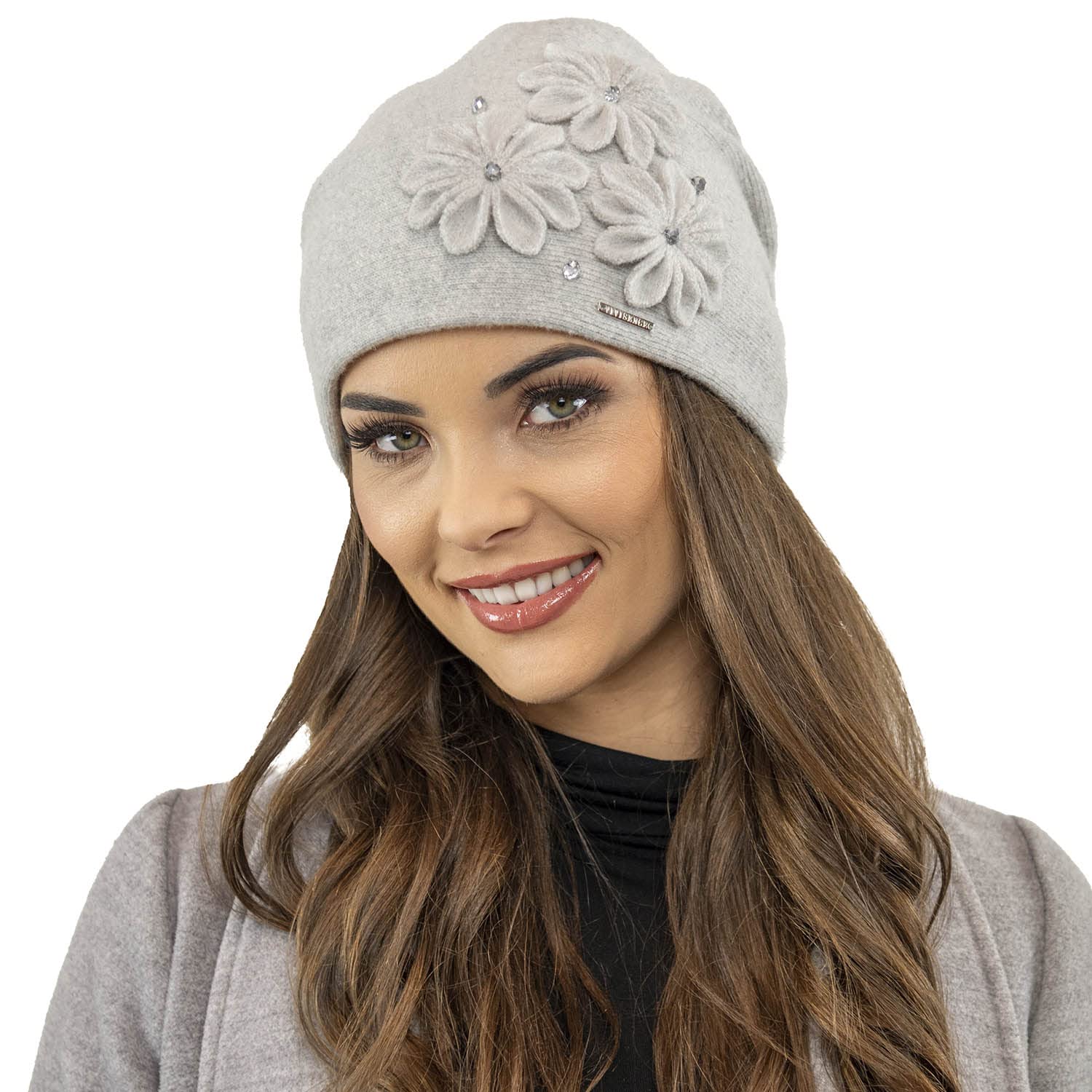 Vivisence Cappello Invernale da Donna Decorato con Tre Fiori Realizzato in Filato Caldo E Morbido Perfetta vestibilità E Protezione dal Freddo