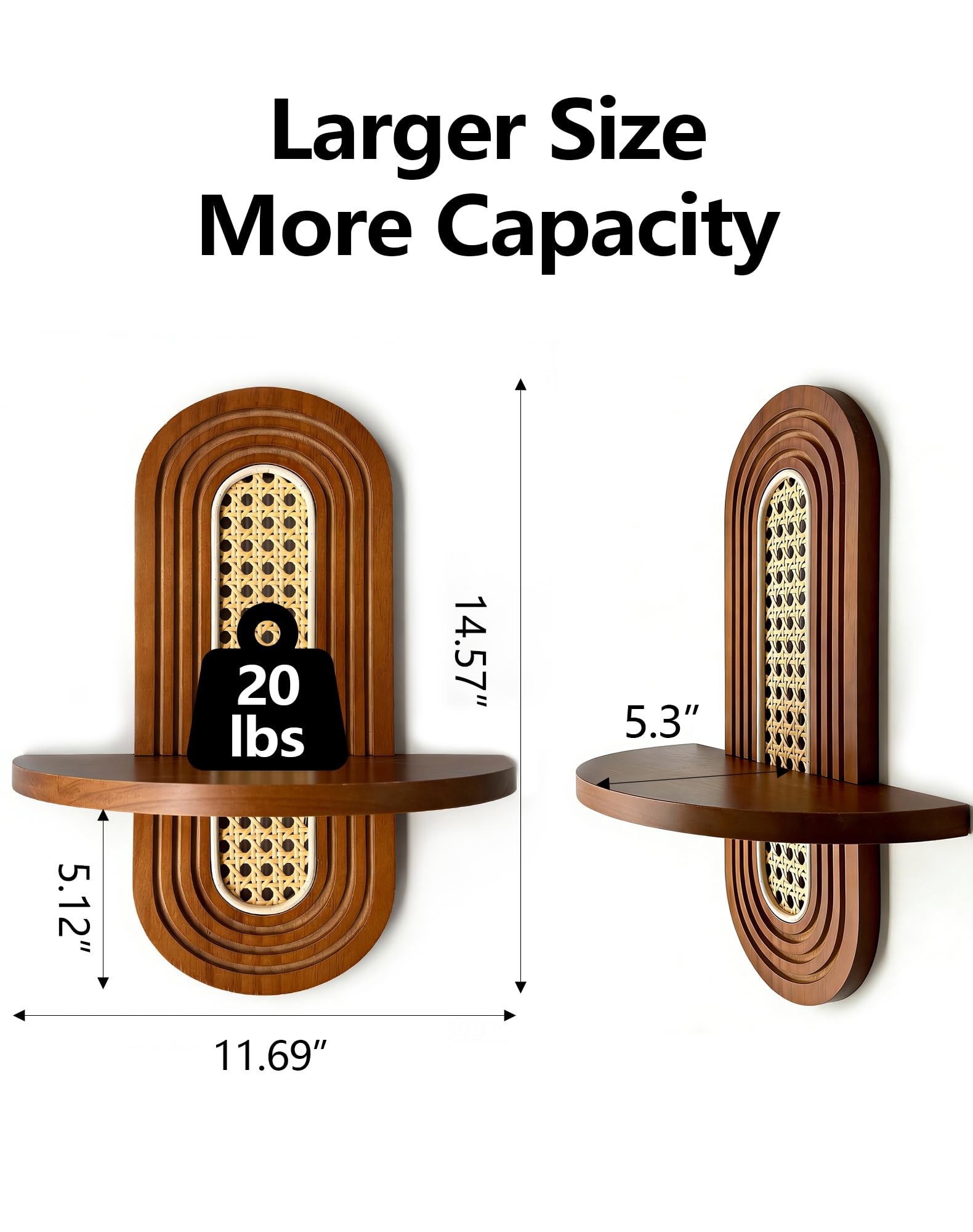 Boho Floating Shelves - Rattan & Wood Decor -3