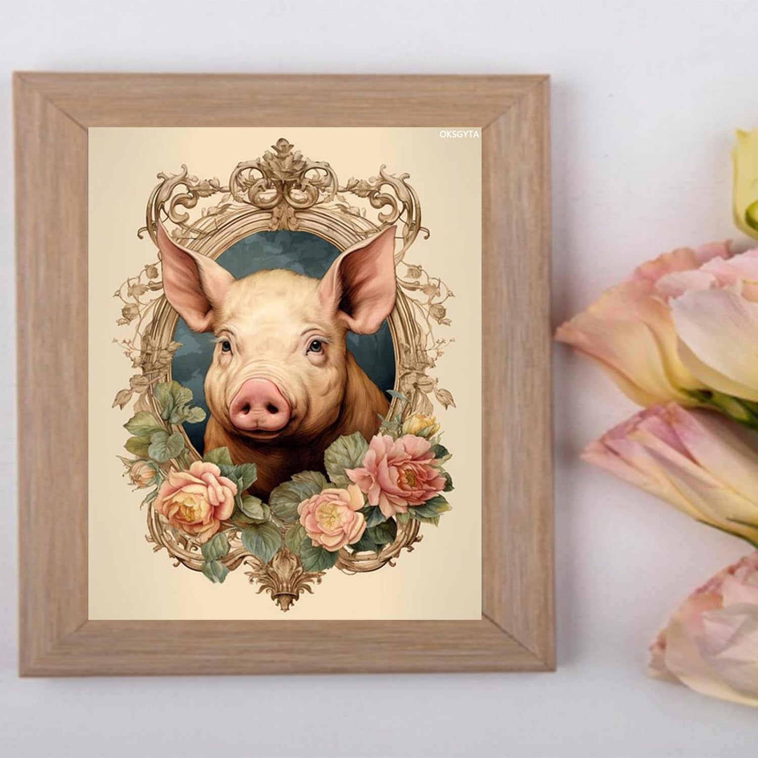 OKSGYTA DIY Paint by Numbers Kits for Adults Pig Theme, Canvas Acrylic Painting Set with Brushes Beginner-Friendly Home Decor Wall Art 16x20Inch Without Frame image 3