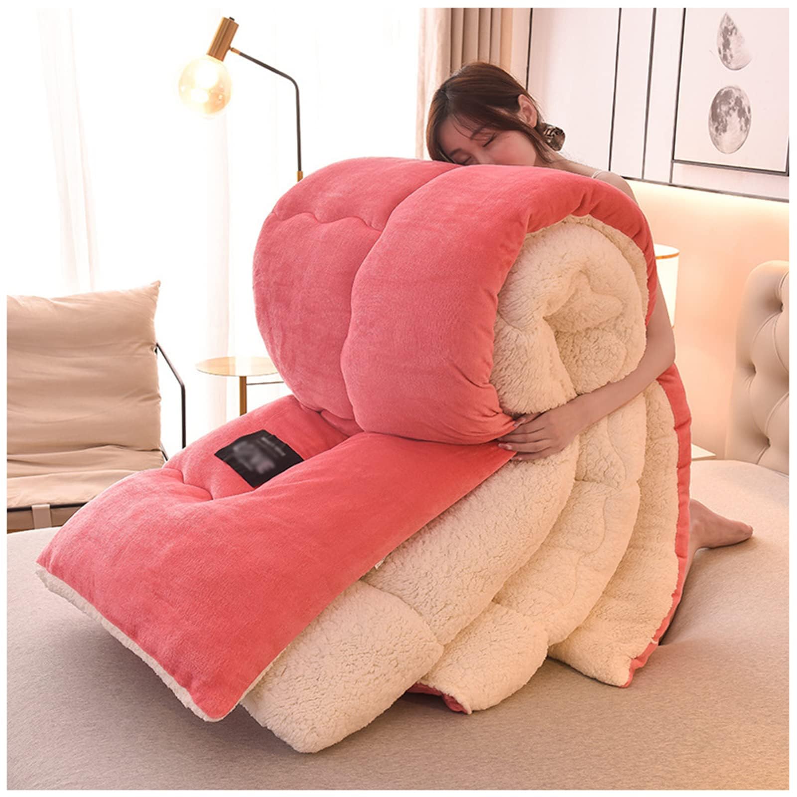 Zmin E Super Warm Lamb Quilt Winter Blanket Doubl-Sided Fleec Quilt Thickened Warm Plush Comforter Solid Color Down Duvet, Machin Washabl,,200X230cm(3Kg)