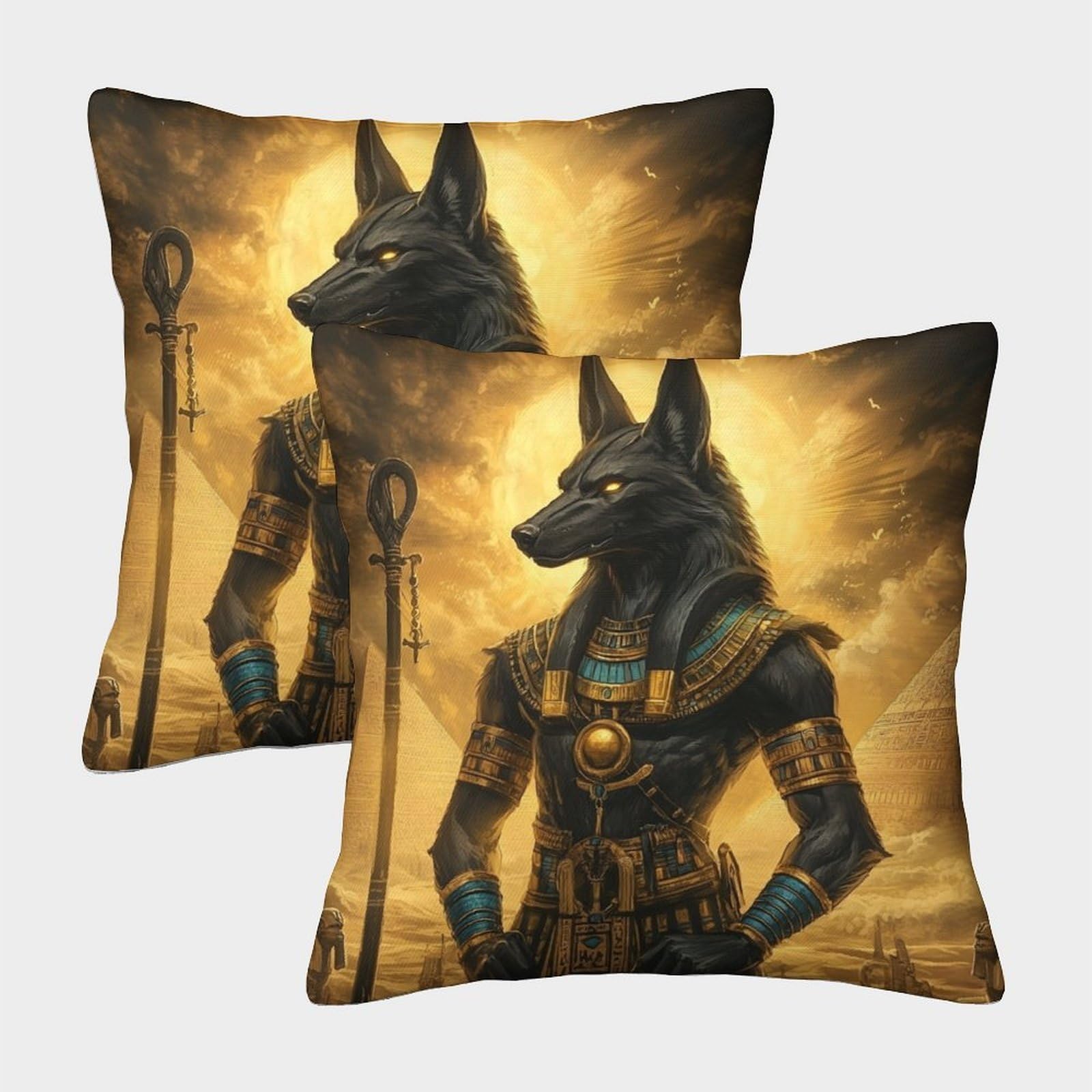 kaiyun 2 Pack Egyptian Deities - Ancient Symbols 3D Image Printed Single-sided Cushion Cover 40x40cm