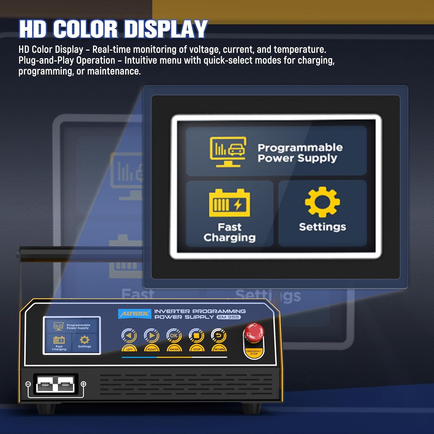 AUTOOL Flash Reprogramming Power Supply 120 Amp, Car Battery Charger with Battery Repair Mode, Flash Reprogrammer & Adjustable Power Supply w/ 6.5ft Cables, HD Display