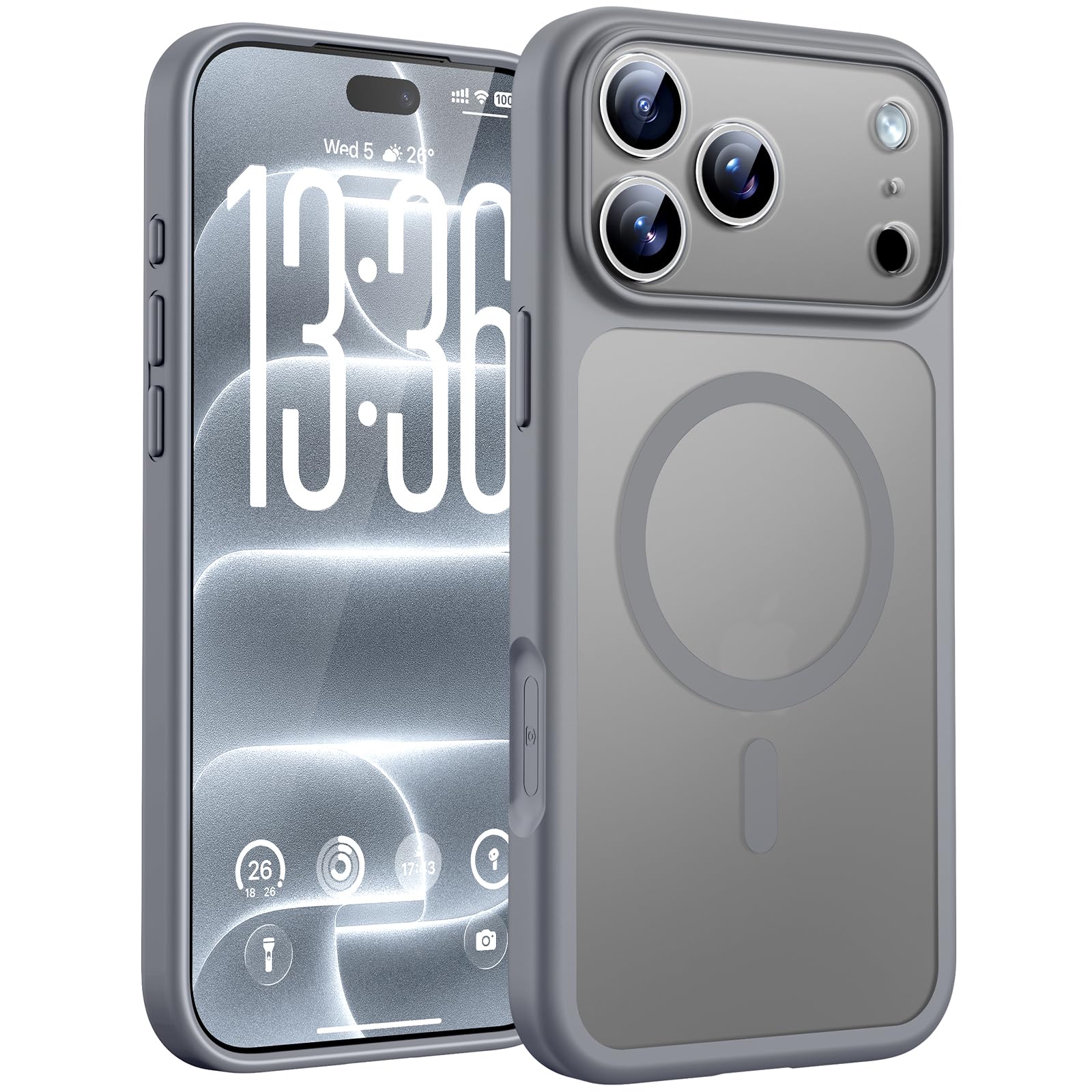 TOCOL Cover per iPhone 18 Pro Max, Compatibile con MagSafe, Titan Gray | Anello Magnetico Incorporato, Protezione Fotocamera Integrata & Tasto Fotocamera, Custodia Traslucida Opaca Antiurto Militare