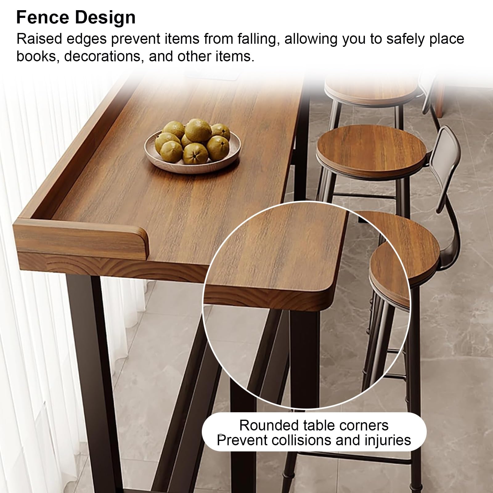 FQMYLTYN Table de Bar, Table Haute en Bois Massif, Console/Bureau D'appoint de Style Industriel à Hauteur de Comptoir, Idéale pour Café, Couloir ou Bistrot, sans Tabouret(180cm/71in)
