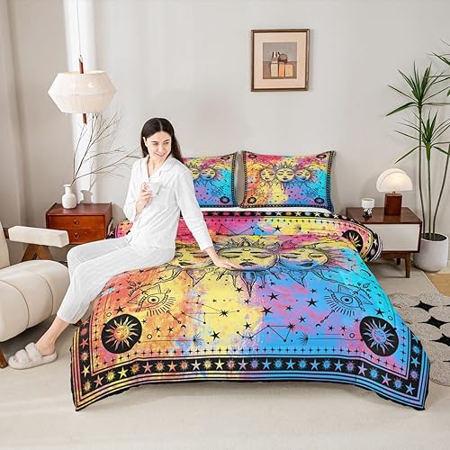 Miniatura 5 de Erosebridal Juego de edredón bohemio de 3 piezas con diseño de galaxia psicodélica, diseño de galaxia psicodélica, tamaño Queen, diseño bohemio