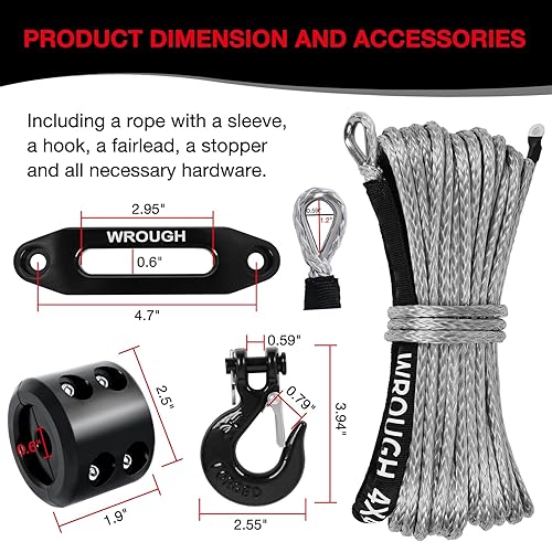 Miniatura 3 de Cuerda de cabrestante sintética de 316 pulgadas, 50 pies, resistente, 8500 libras, cuerda de cabrestante ATV con gancho de acero, tapón de goma,