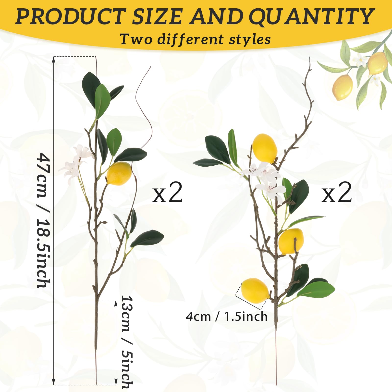 45 cm sztuczne gałęzie cytryny sztuczne cytryny łodygi dekoracja sztuczna gałąź owocowa z realistycznymi liśćmi DIY wieniec impreza dom kuchnia dekoracja stołu tematyczna - 4 szt