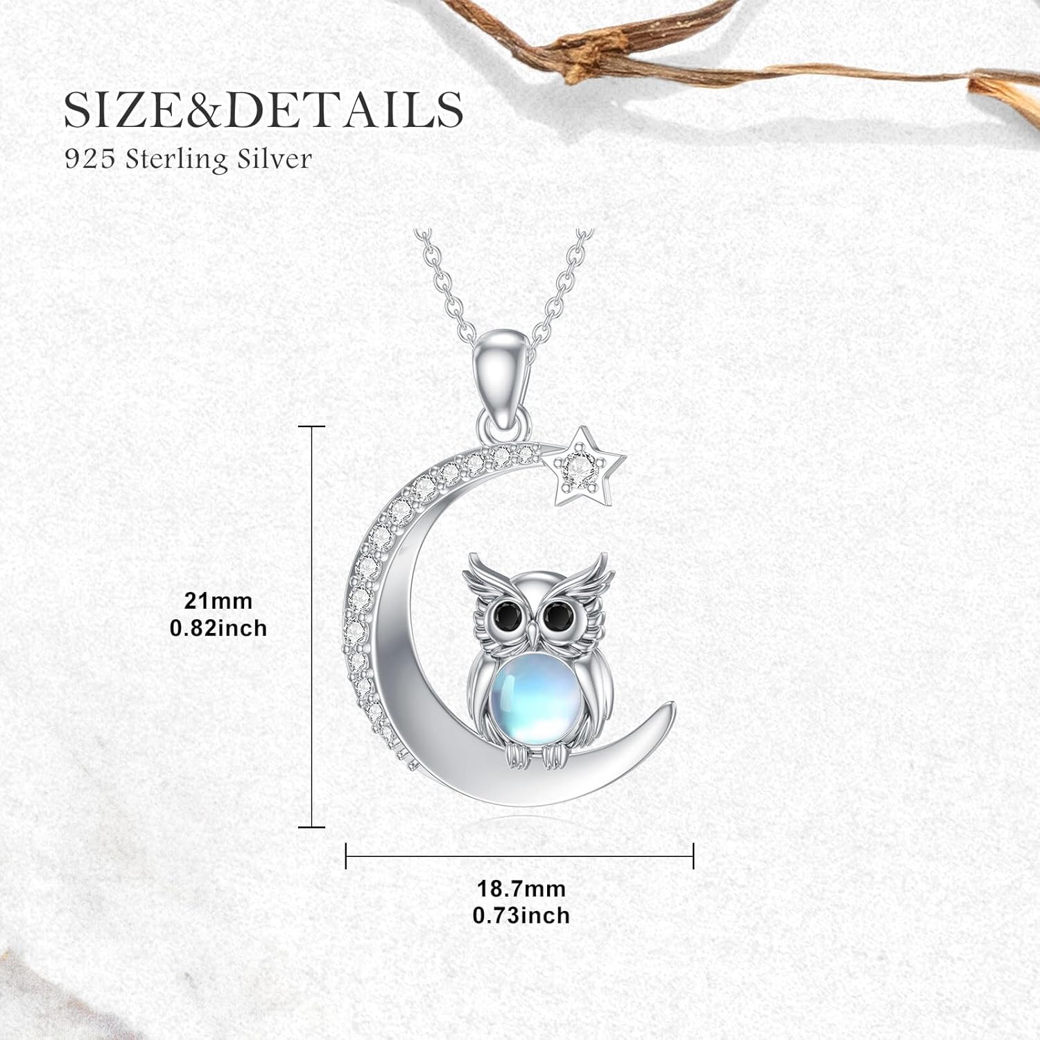 Moonstone Owl Necklace for Women 925 Sterling Silver Moon Owl Pendant Necklaces Moonstone Animal Jewelry Gifts for Mom Wife - Image 3
