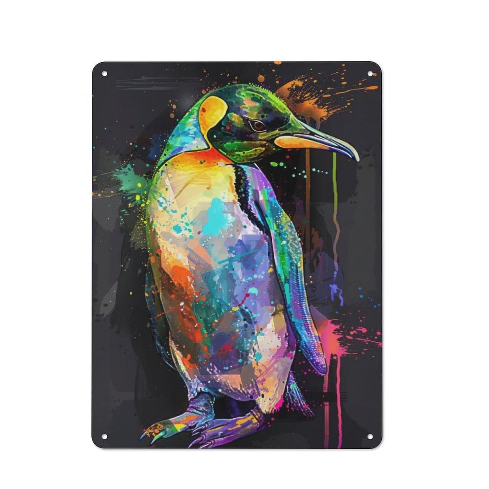 Junmoney Penguin Popart Painting Vintage Tin Sign 40X30cm For Hobby Room Or Studio, A New Home Present For Creative Interior Collectors