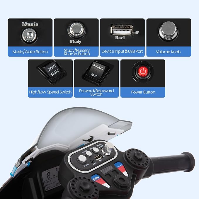 Motocicleta Eléctrica BMW para Niños 12V Azul miniatura 8