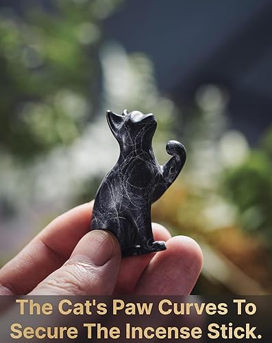 Miniatura 3 de COPPERTIST.WU Soporte de incienso para gatos, bastones de quemador, bonita escultura de gato para decoración de escritorio del hogar, adornos de