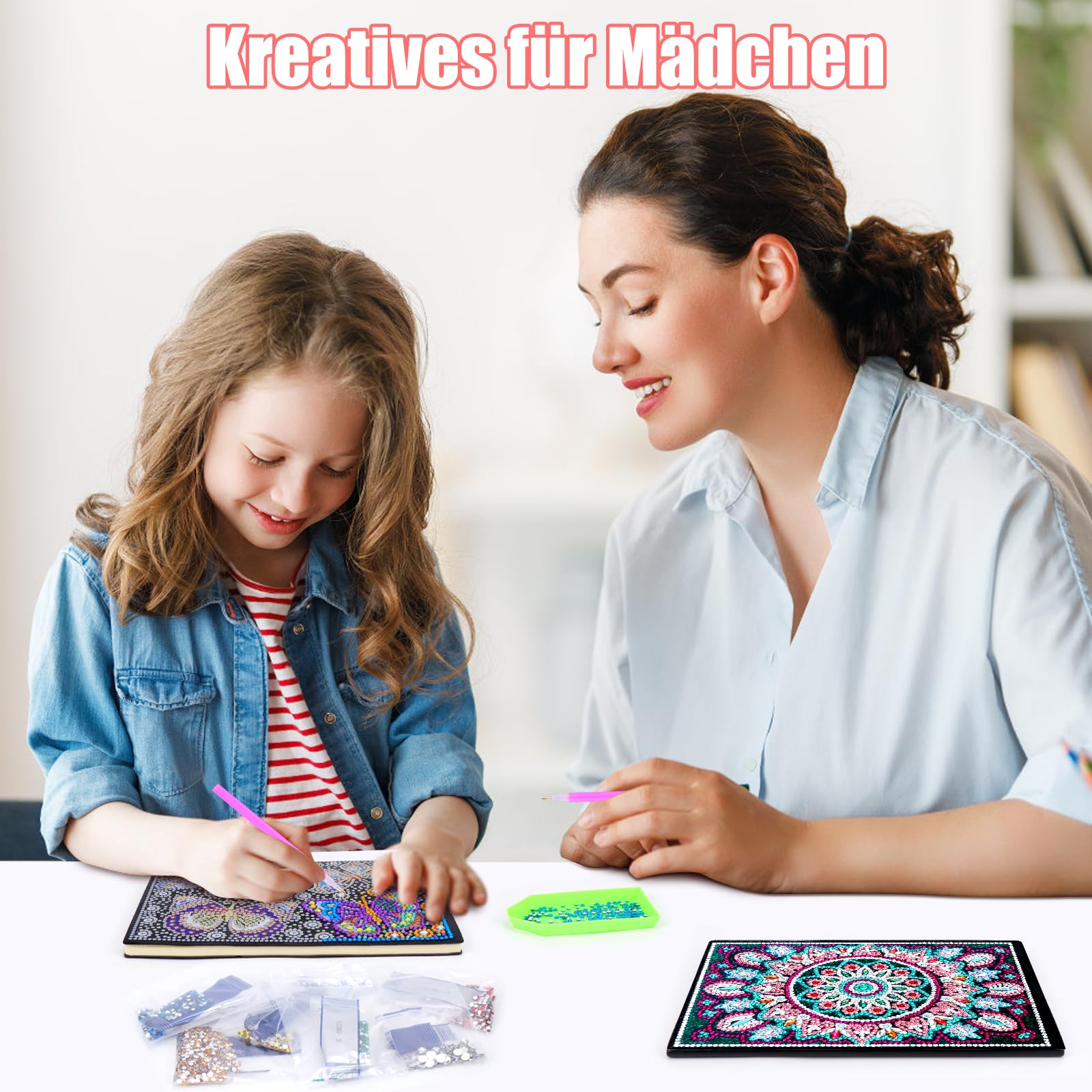 Homgaty Fai da te per bambine 6, 7, 8, 9, 10 anni, Diamond Painting per bambini, ragazze, set creativo con mandala, formato A5, per regali, regali di Natale per ragazze dai 6