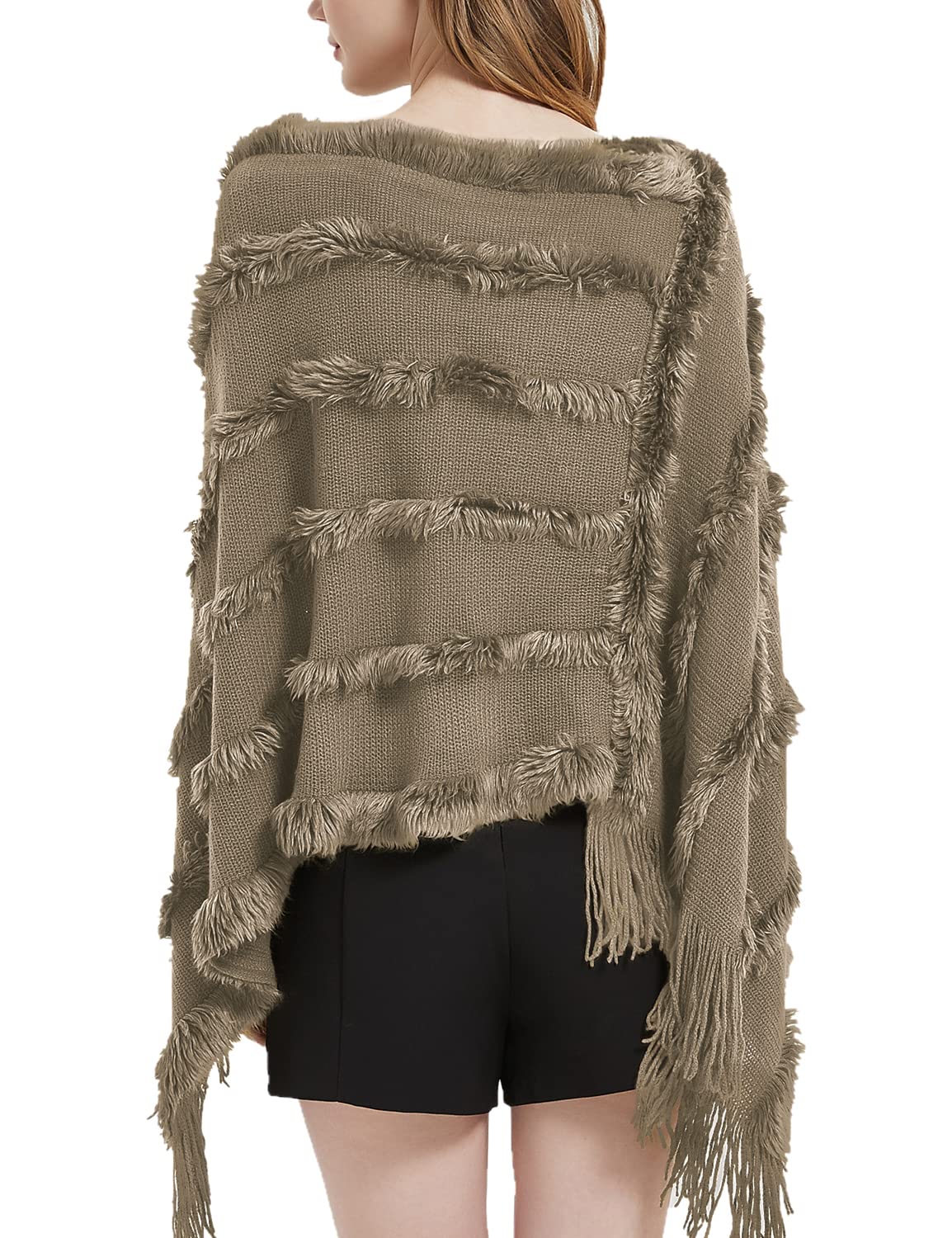 JFAN Poncho Donna Invernale Mantella Scialle in Maglia con Scollo a V Peluche Leggero Coprispalle Donna Elegante