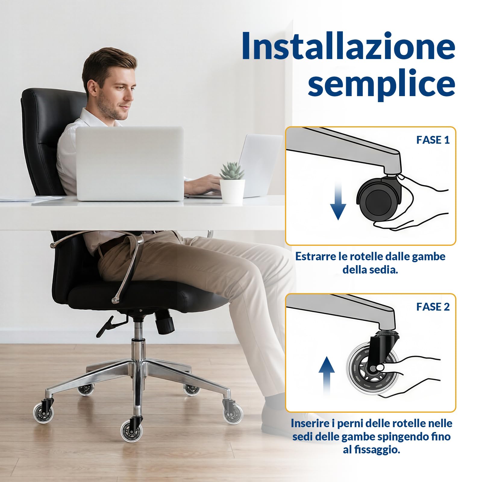 Mophorn Ruote per sedie da ufficio, set da 5, ruote girevoli resistenti
