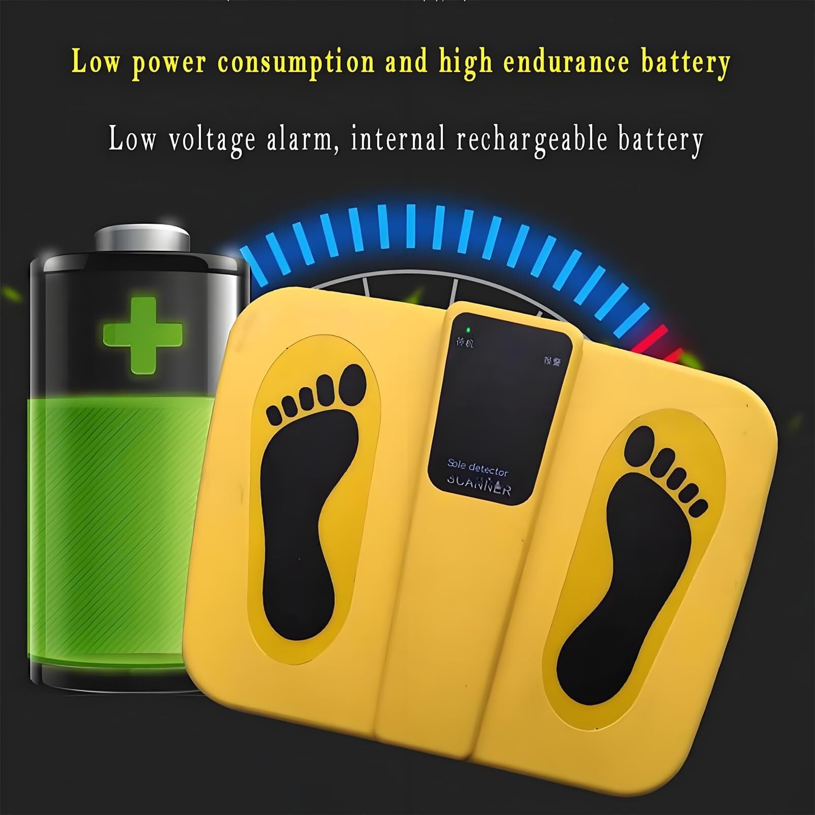 Détecteur de métaux pour chaussures avec 100 niveaux de détection réglables, batterie 10 000 mAh, LED claire et alarme sonore pour une sécurité accrue des chaussures