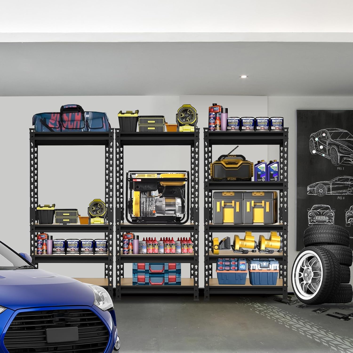 5 Tier Heavy Duty Garage Storage Shelving: Adjustable Metal Utility Shelving Rack for Basement, Pantry, Closet, Garage Storage Organization - 2,000lb Capacity (59"x28"x12")