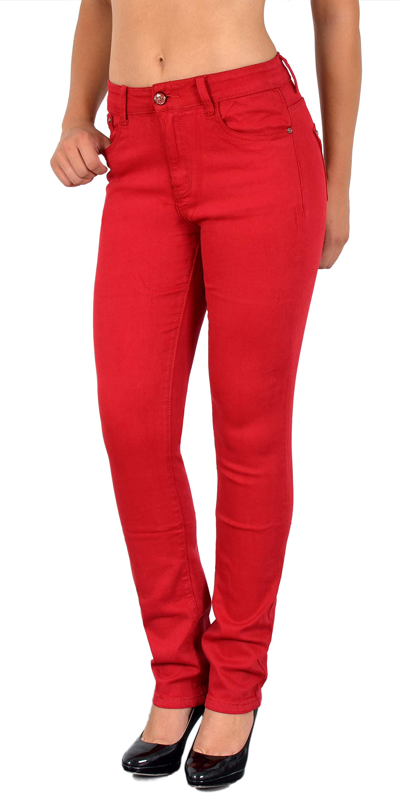 ESRA High Waist Jeans Damen Straight Damen-Jeans Stretch Business Hose gerade Schnitt Jeanshose Übergröße Plus Size Große Größe G1300