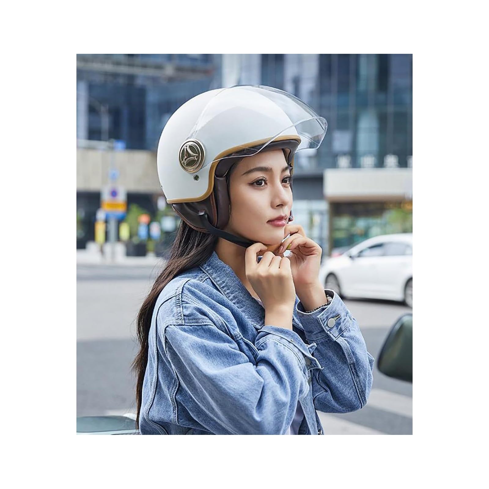 Casco integrale Casco jet Brain - Casco jet DOT/ECE Casco moto retrò Cruiser Chopper Scooter Crash Jet Casco semiguscio per uomo Donna