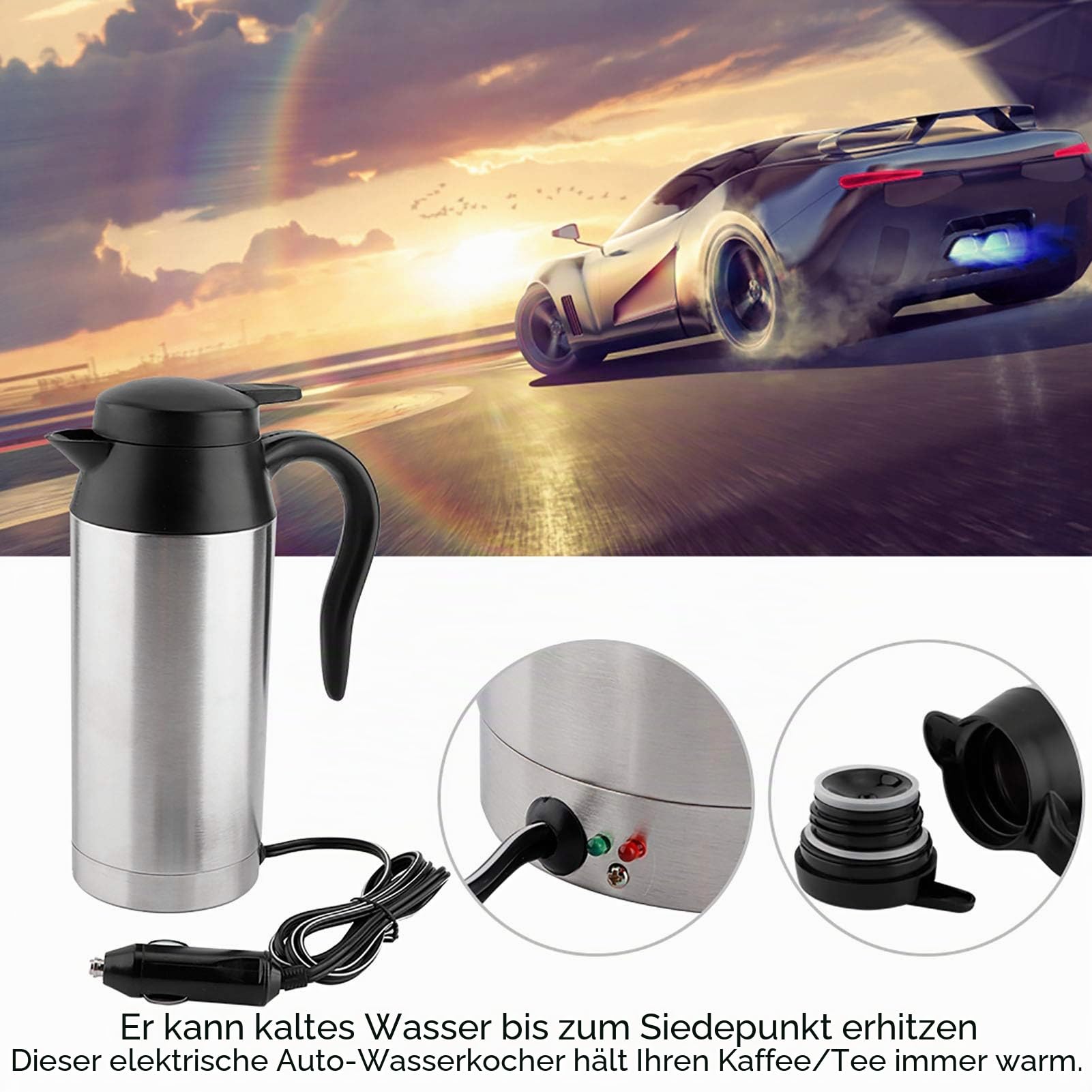 Auto Elektro beheizter Wasserkocher Stahlflaschenbecher 12V 750ML Edelstahl