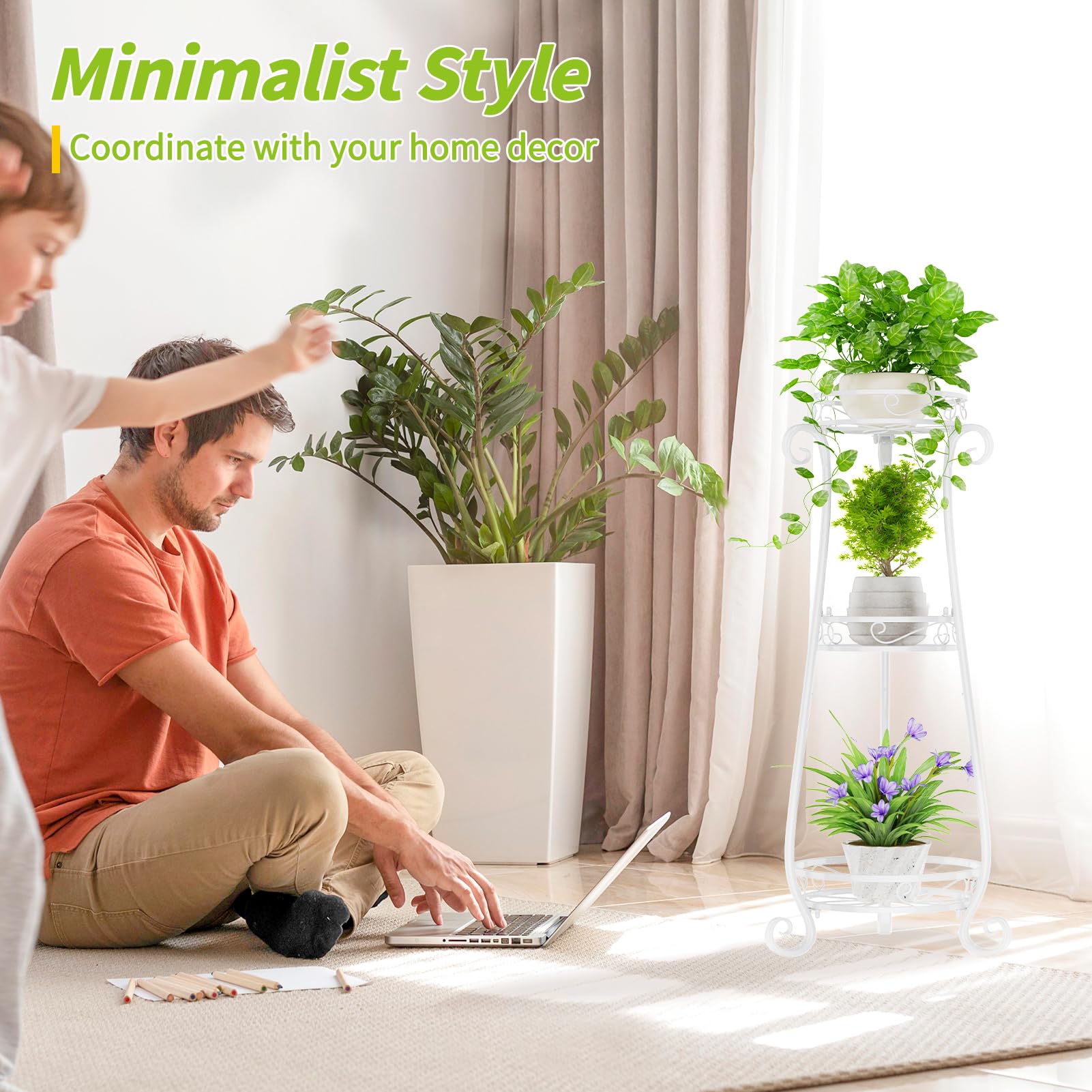 Soporte de metal de 3 niveles para plantas de interior, 34 pulgadas de alto para plantas de interior, soporte para macetas de flores, estante de exhibición para balcón, jardín, patio, sala de 2