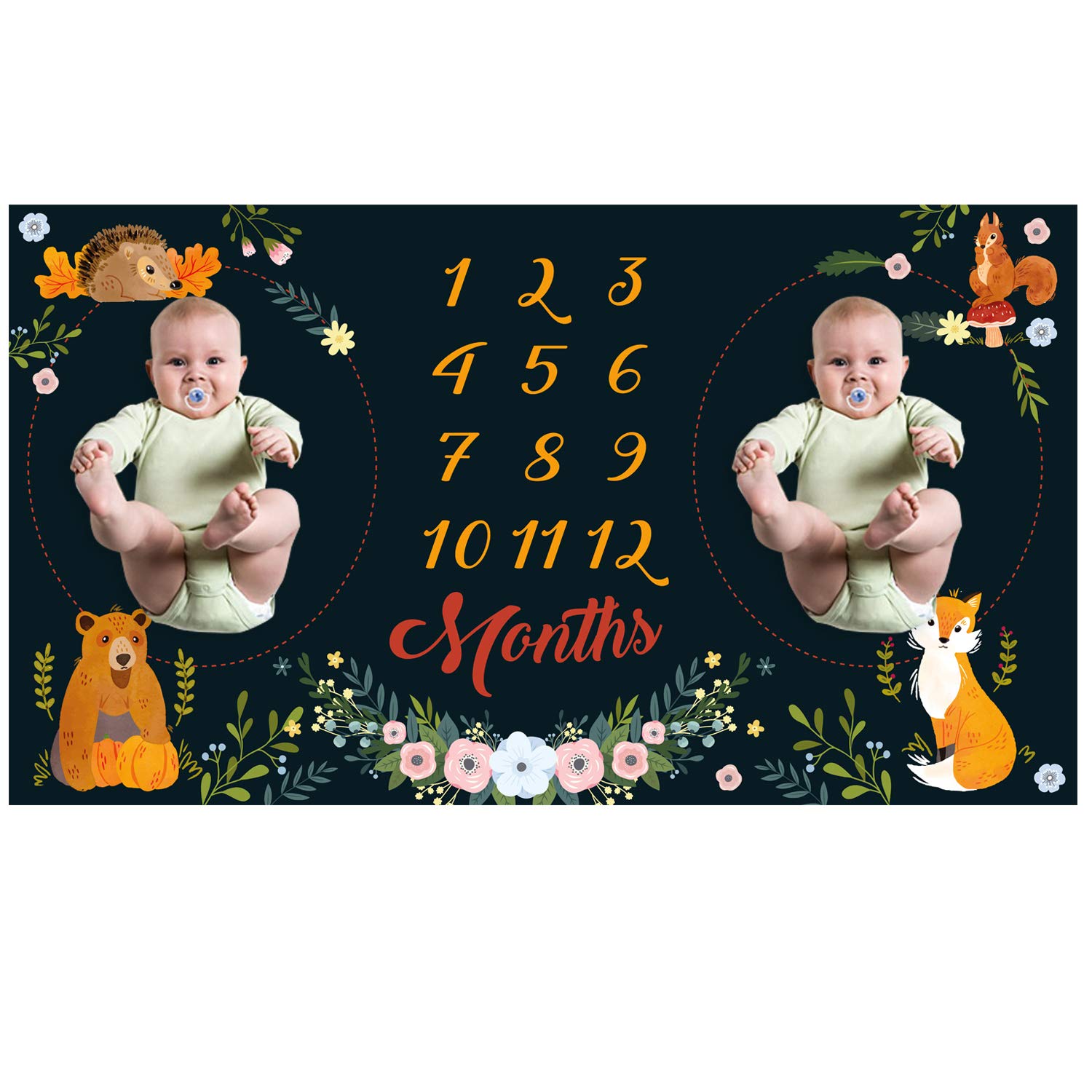 Twins Baby Gifts & Woodland Twin Monthly Milestone Baby Blanket 35"×63"