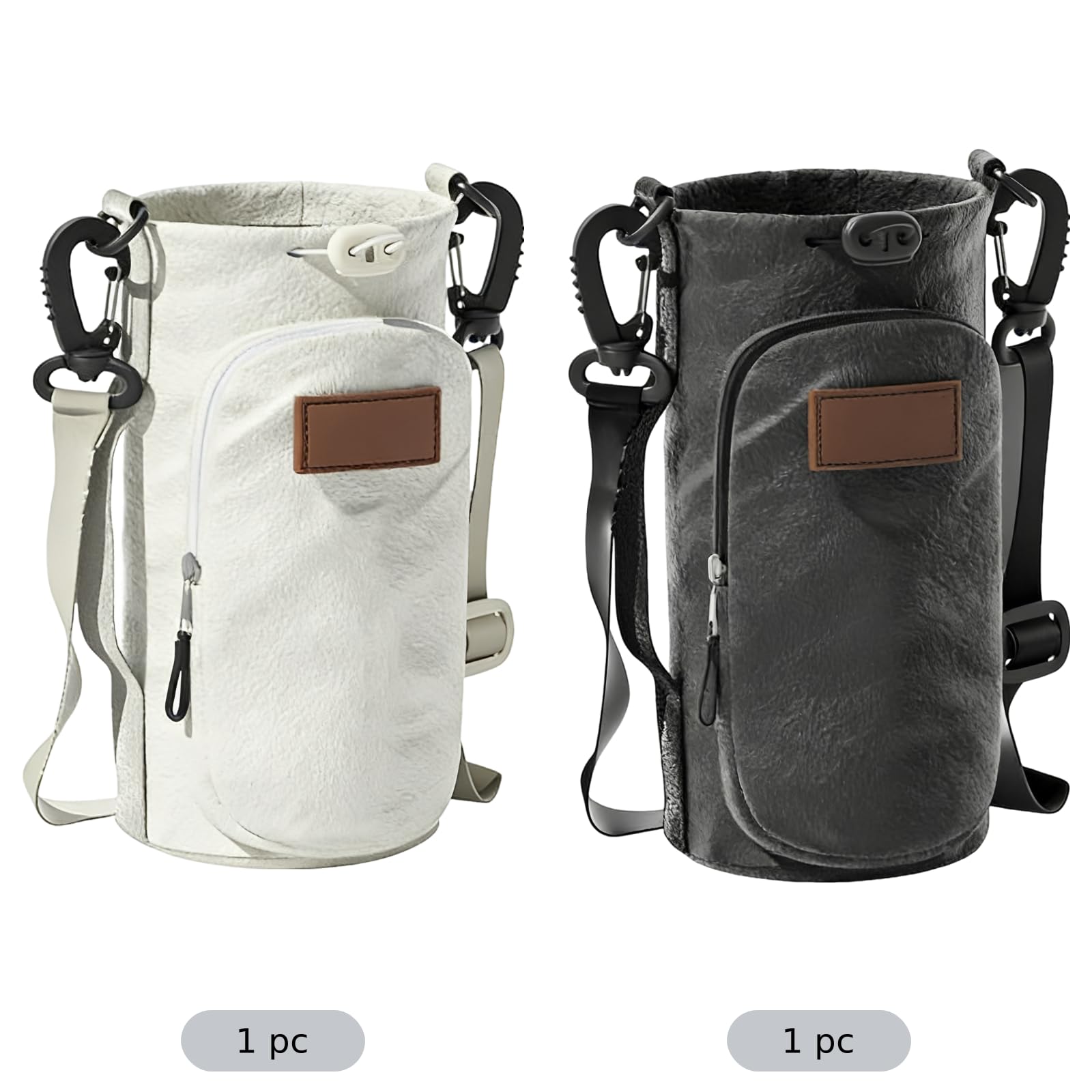 2 STK. Wasserflaschen-Tasche, Crossbody-Halter mit Fach, Verstellbarer Trageriemen, isolierter Flaschenträger mit Kordelzugverschluss, 24 cm, Handyfach für Reisen, Wandern und Outdoor