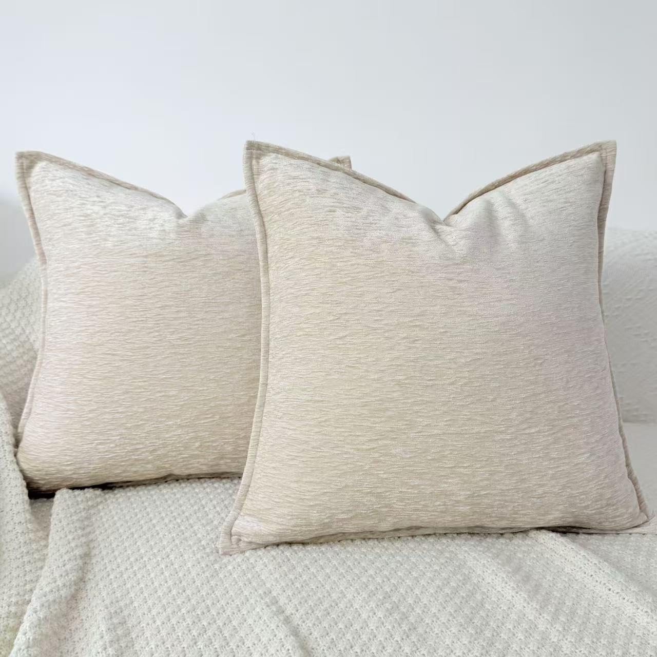OYIMUA 2er Set Chenille Kissenbezug 40x40 Beige Deko Kissenbezüge Weich Sofakissen Quadratisch Dekokissen Moderne Kuschelkissen für Wohnzimmer Schlafzimmer