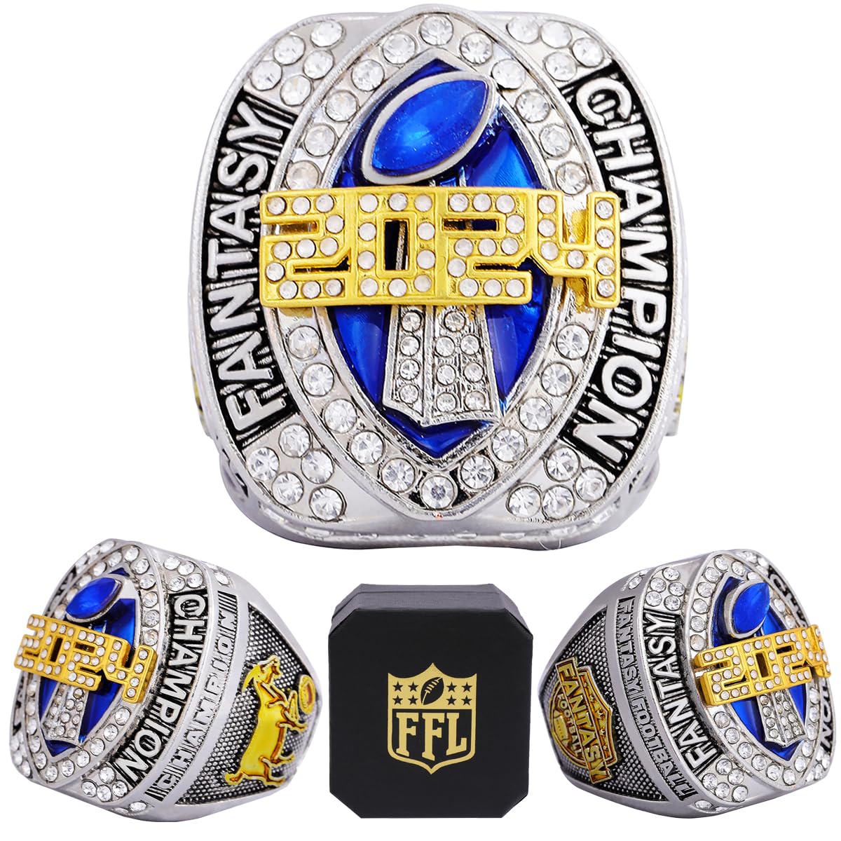 noblehead Fantasy Football Ring 2024| Heavy FFL Champion Ring | Gold Silver Tone Plated Award Trophy for Fantasy Football League Winner