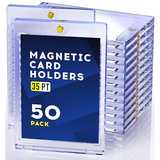 50ct Magnetic Card Holder, 35pt One Card Holder Touch, U-V Protectors Hard Plastic for Trading Cards, Magnet Case, Sports, Game, Football, Baseball Cards Holders