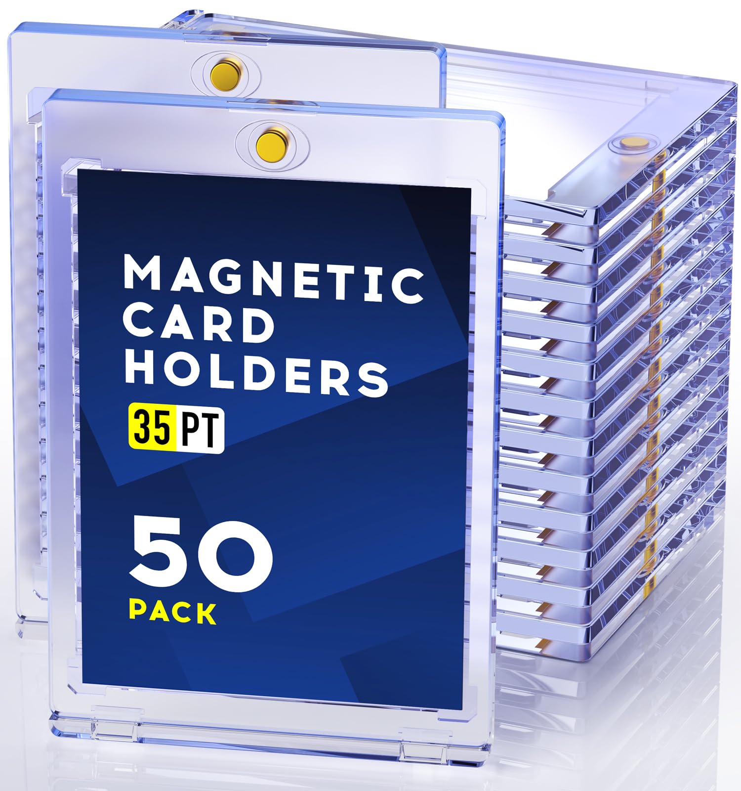 50ct Magnetic Card Holder, 35pt One Card Holder Touch, U-V Protectors Hard Plastic for Trading Cards, Magnet Case, Sports, Game, Football, Baseball Cards Holders