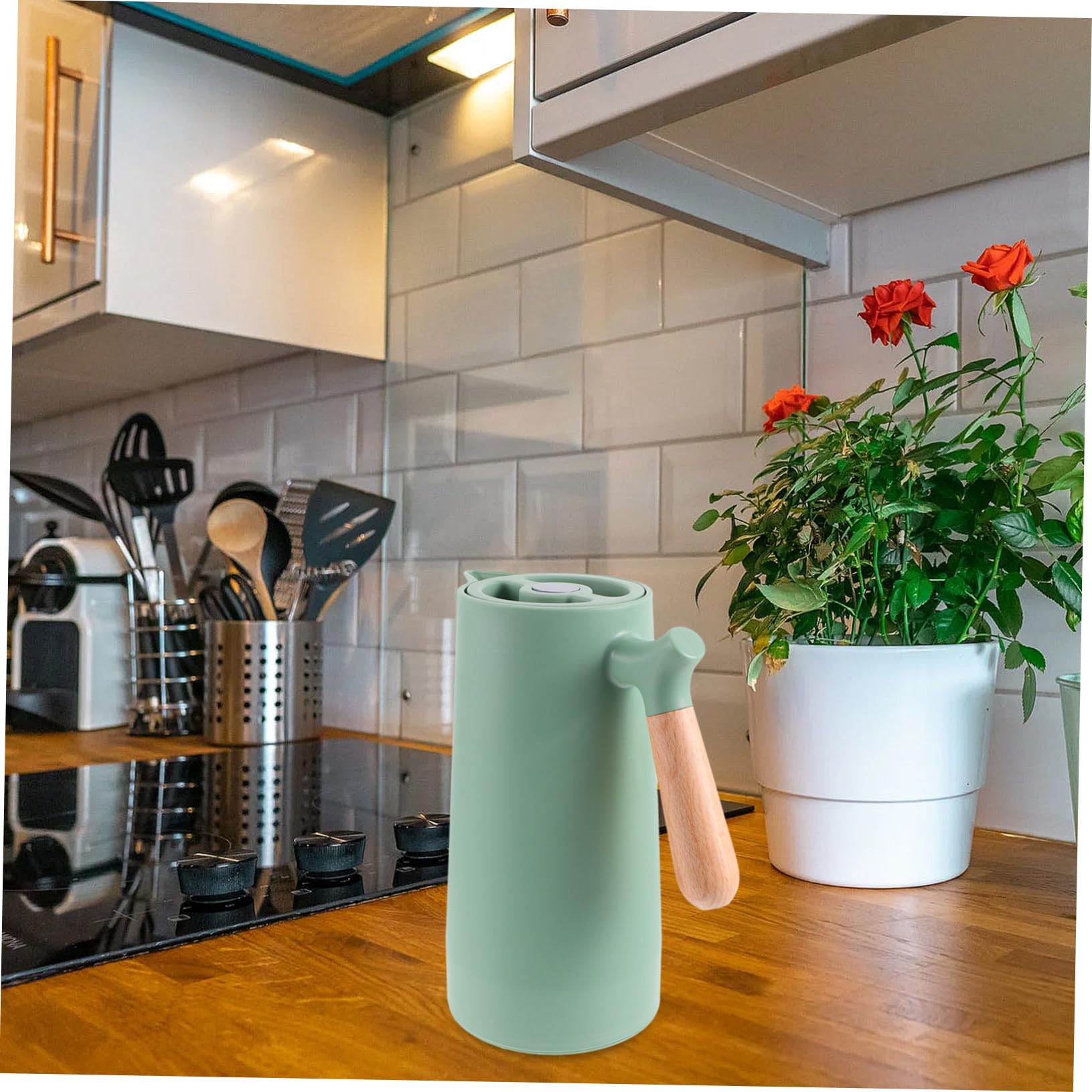 Isolierte Glas Wasserflasche mit Großem Fassungsvermögen Dicht und Tropfsicher mit Breitem Holzgriff Modisches Design für Tee und Heißgetränke im Haushalt