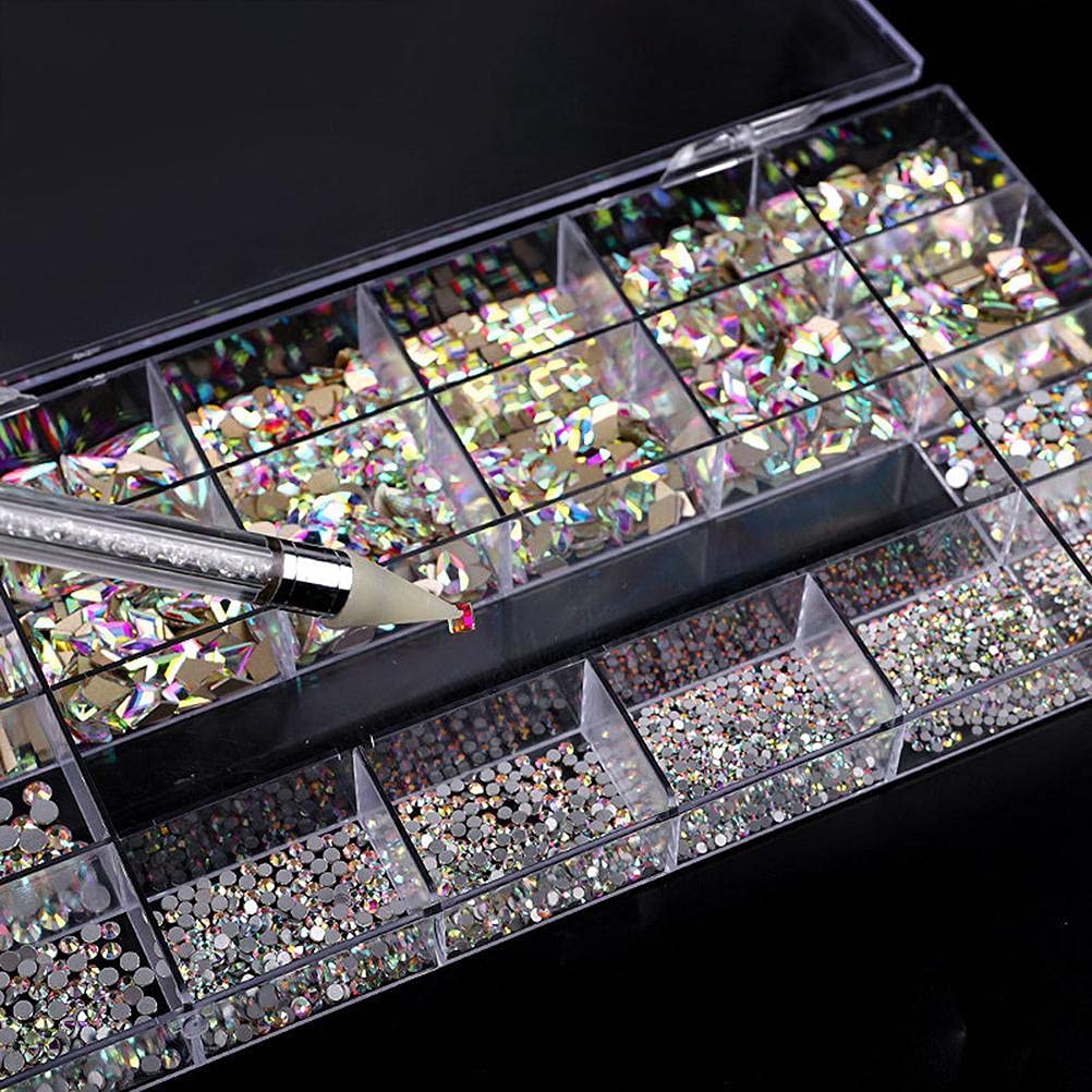 9000 Pcs Professional Nail Crystal Kit,21 Grids Nail Rhinestones Nail Art Supplies Accessories,Colorful Acrylic Beads Storage Rhinestones for Nails