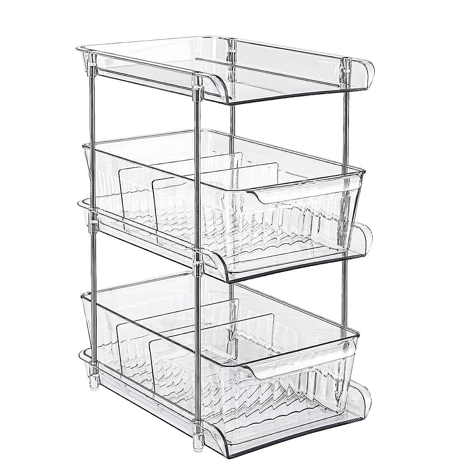 KMQRDZi Organizador de lavabo de baño de cocina, estante de extracción con cajones, organizador en el armario, organizador de armario apilable multiusos y almacenamiento, extractor claro de cocina