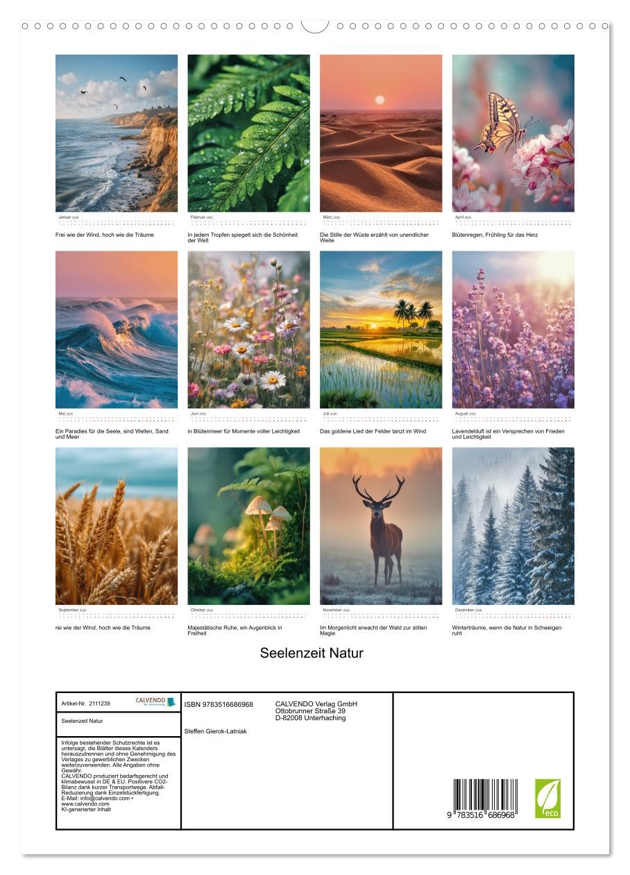 Seelenzeit Natur (hochwertiger Premium Wandkalender 2026 DIN A2 hoch), Kunstdruck in Hochglanz: Dieser Kalender ist eine Reise durch die stillen ... Bergen im Herbst. (CALVENDO Natur)