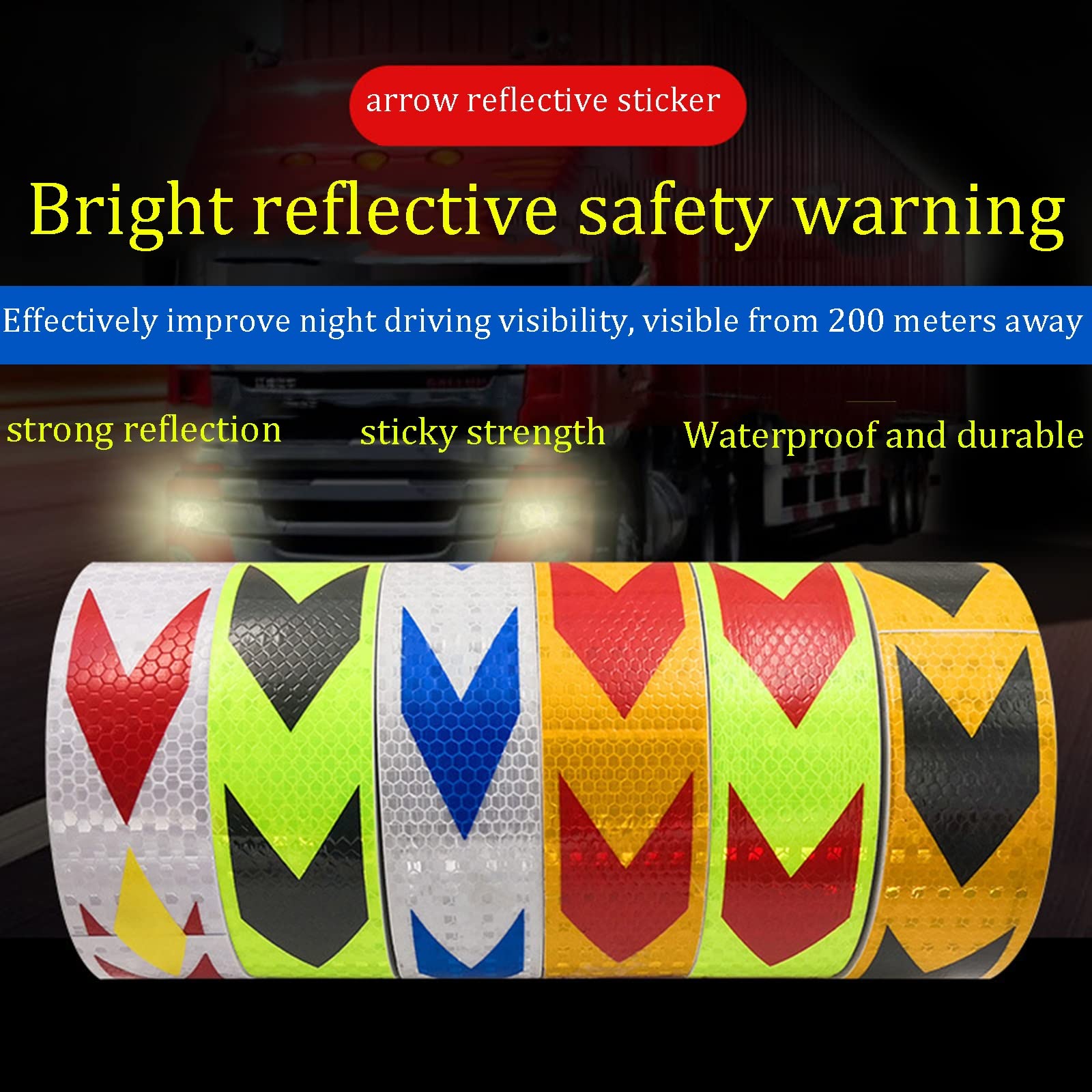 Cinta reflectante, cinta reflectante de señalización peligro, 5 cm x 25 m, impermeable, con vehículo por la noche, para instalaciones de transporte por carretera, vehículos y barcos. Recordatorio de
