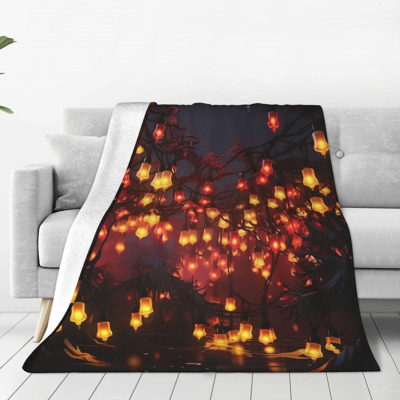 Couverture lanterne en flanelle douce 152x127 cm pour canapé et nuit fraîche