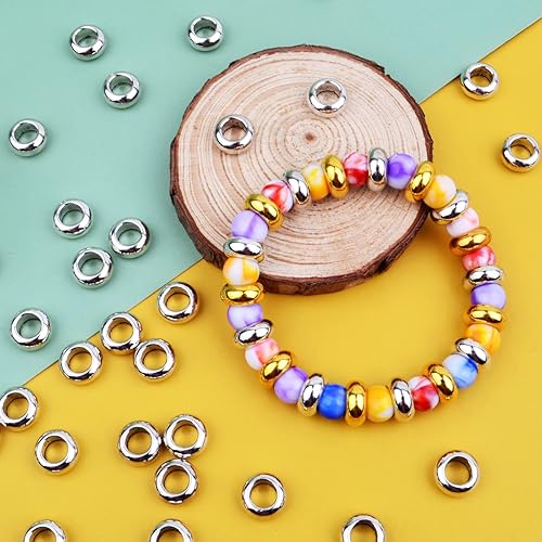 Miniatura 7 de 60 cuentas tibetanas espaciadoras de agujeros grandes, cuentas sueltas de Rondelle europeas, suministros de manualidades para hacer pulseras,