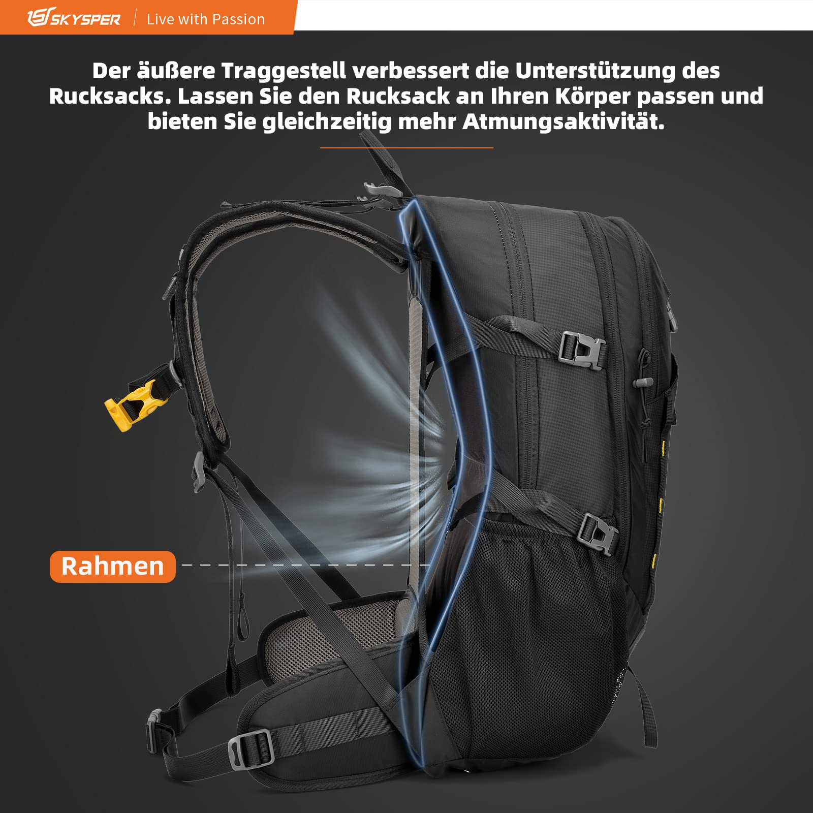 SKYSPER Zaino da Hiking Professionale 30L, Zaino da Trekking Impermeabile con Copri Pioggia Zaino con Ventilazione Posteriore per Escursioni Viaggi Campeggio