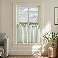 Vista 32 de jinchan Cortinas de Lino a Rayas para Cocina de 45 Pulgadas, Cortinas de Nivel, Estilo de Granja Moderno, Estilo Café, Tratamientos para Ventanas