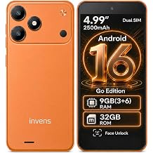 invens TK02 Mobile Phone, Android 16 Go, 5.0" Mini Smartphone,Orange