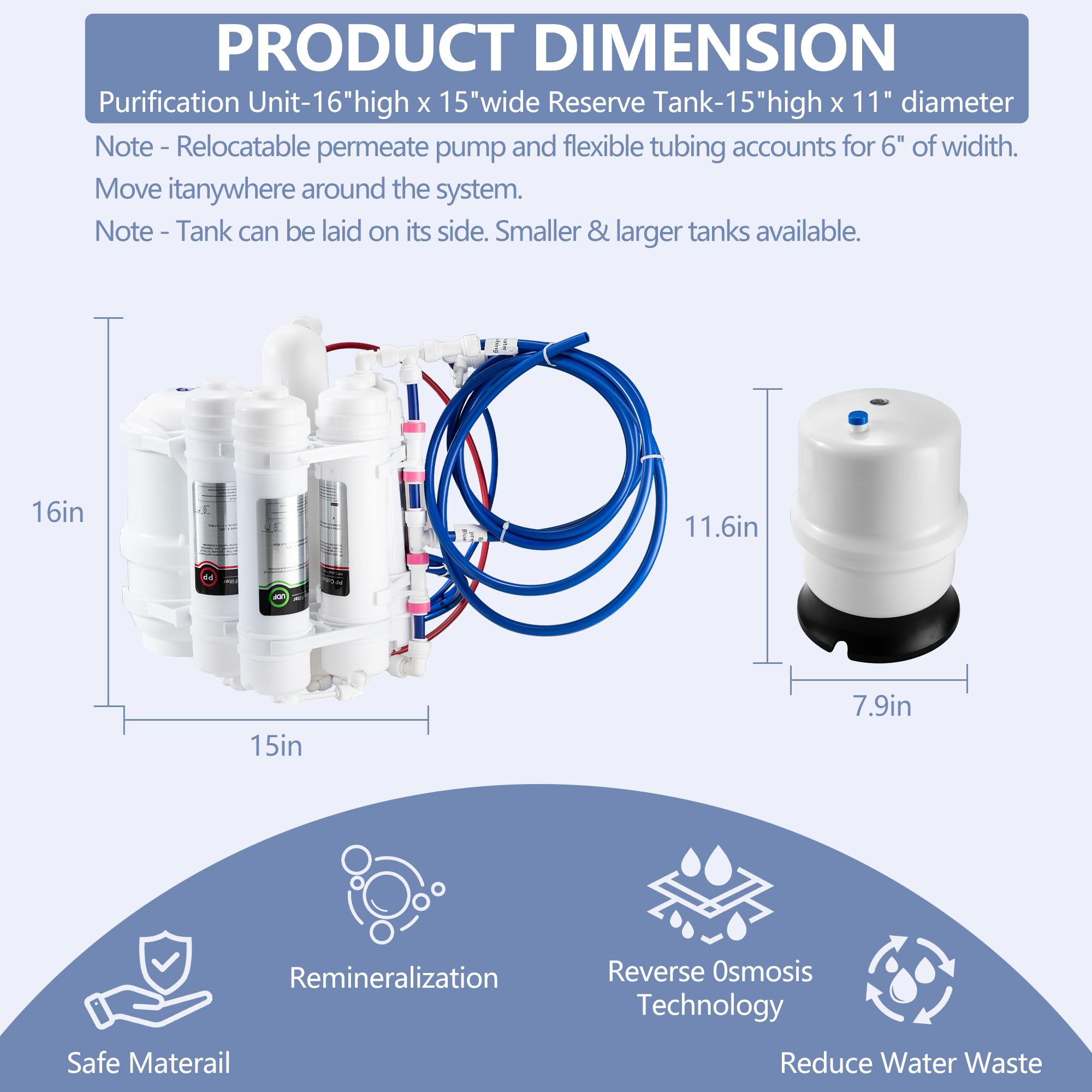 MAFC-ERP-L Artesian - Sistema de filtro de agua de ósmosis inversa para debajo del fregadero, purificador de agua potable RO de 7 etapas, alto flujo, mejora mineral, fácil instalación